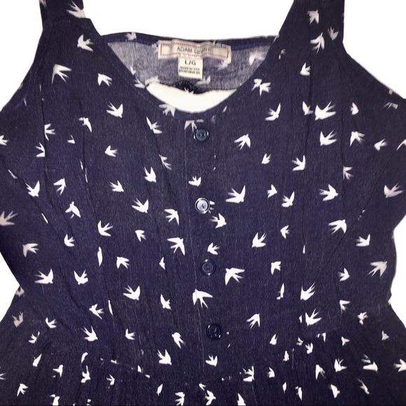 Sundress w/ Birds Cut Out Back Sleeveless Asymmetrical Navy Adam Levine Large - Picture 4 of 16